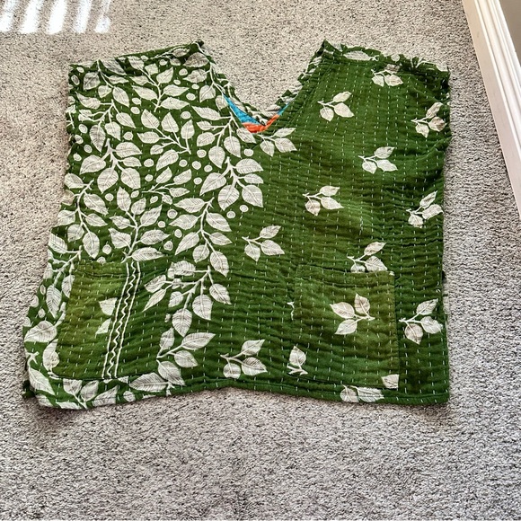 Handmade Tops - Upcycled Reversible Kantha V Neck Top